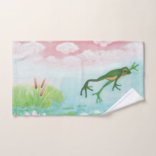 Ein Frosch springt in die Teichillustration Badhandtuch Set (Handtuch)