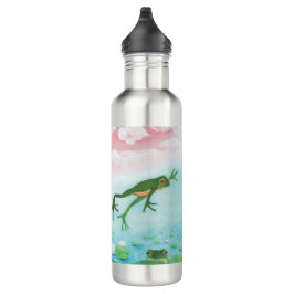 Ein Frosch springt in die Teichillustration Edelstahlflasche