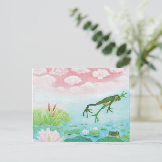 Ein Frosch springt in die Teichillustration Einladungspostkarte (Stehend Vorderseite)