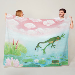 Ein Frosch springt in die Teichillustration Fleecedecke
