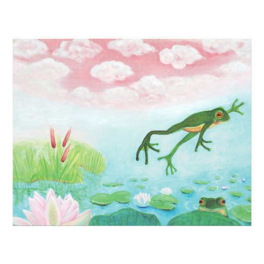 Ein Frosch springt in die Teichillustration Fotodruck (Vorne)
