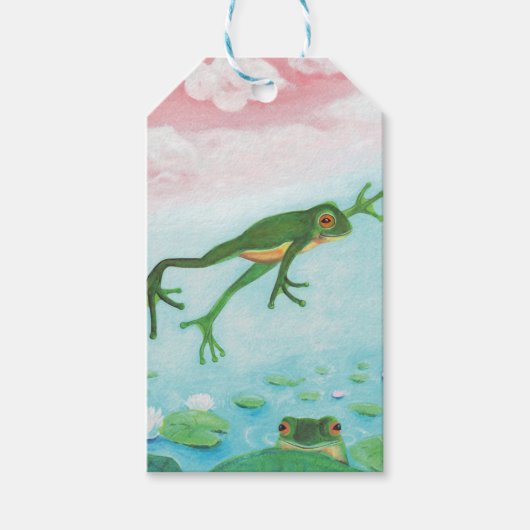 Ein Frosch springt in die Teichillustration Geschenkanhänger (Vorderseite)