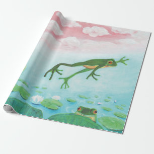 Ein Frosch springt in die Teichillustration Geschenkpapier
