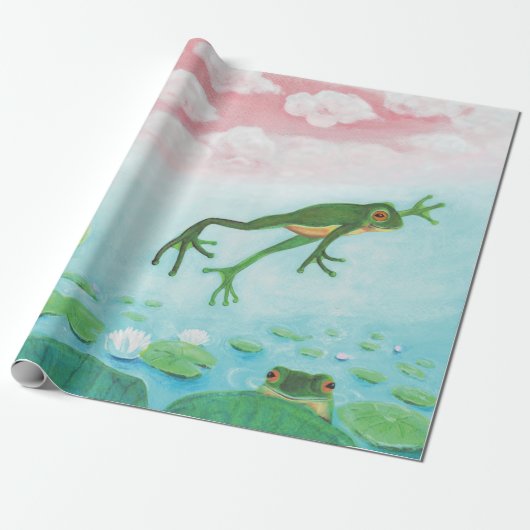 Ein Frosch springt in die Teichillustration Geschenkpapier (Ungerollt)