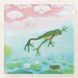 Ein Frosch springt in die Teichillustration Glasuntersetzer