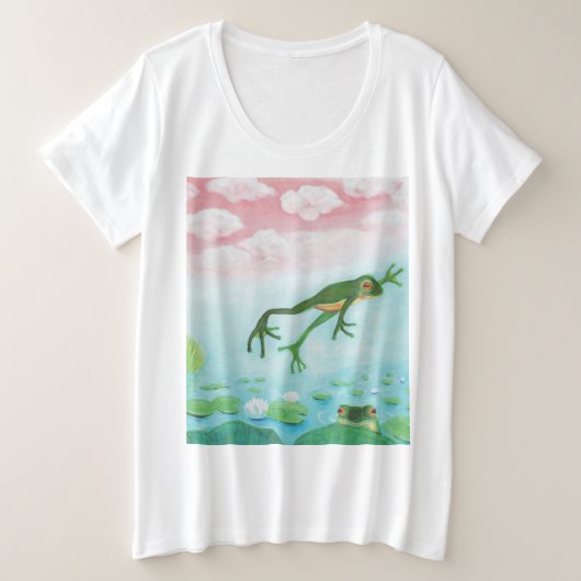 Ein Frosch springt in die Teichillustration Große Größe T-Shirt (Design vorne)