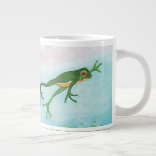 Ein Frosch springt in die Teichillustration Jumbo-Tasse (Rechts)