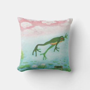 Ein Frosch springt in die Teichillustration Kissen