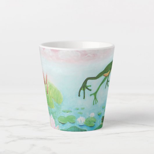 Ein Frosch springt in die Teichillustration Milchtasse (Vorderseite)