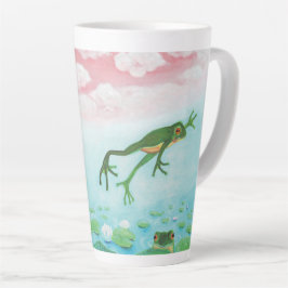 Ein Frosch springt in die Teichillustration Milchtasse