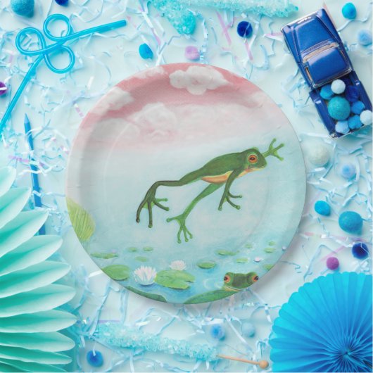 Ein Frosch springt in die Teichillustration Pappteller (Party)