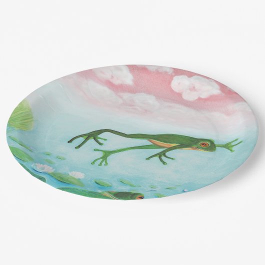 Ein Frosch springt in die Teichillustration Pappteller (Schrägansicht)