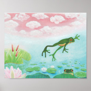 Ein Frosch springt in die Teichillustration Poster