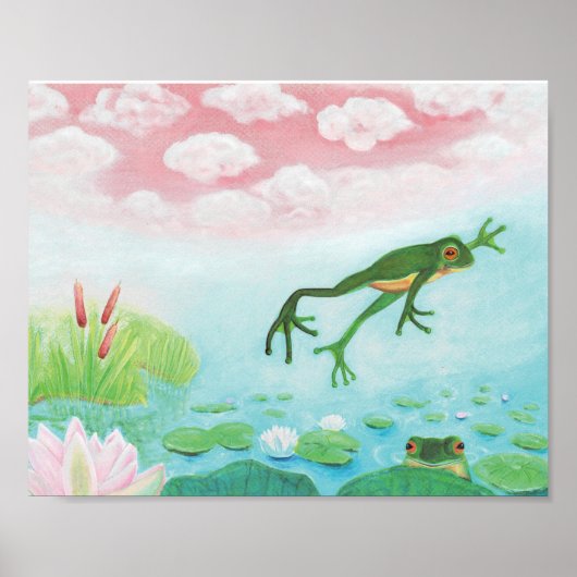 Ein Frosch springt in die Teichillustration Poster (Vorne)