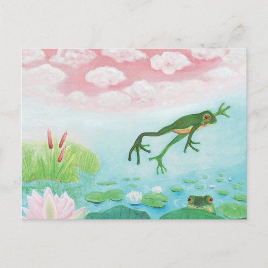 Ein Frosch springt in die Teichillustration Postkarte (Vorderseite)