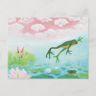 Ein Frosch springt in die Teichillustration Postkarte