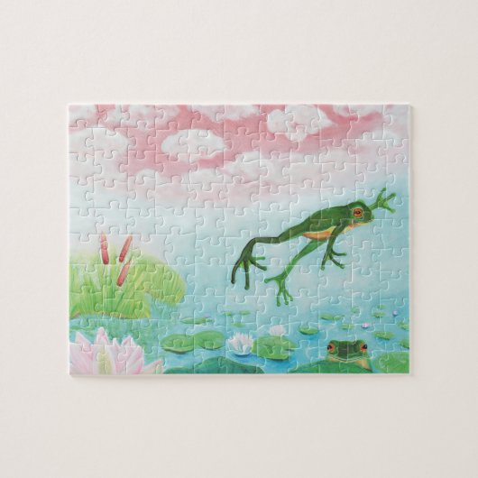 Ein Frosch springt in die Teichillustration Puzzle (Horizontal)