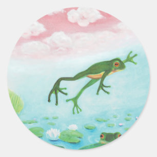 Ein Frosch springt in die Teichillustration Runder Aufkleber