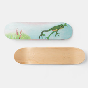 Ein Frosch springt in die Teichillustration  Skateboard