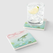 Ein Frosch springt in die Teichillustration Steinuntersetzer (Seitenansicht)