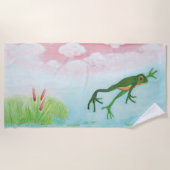 Ein Frosch springt in die Teichillustration Strandtuch (Vorderseite)