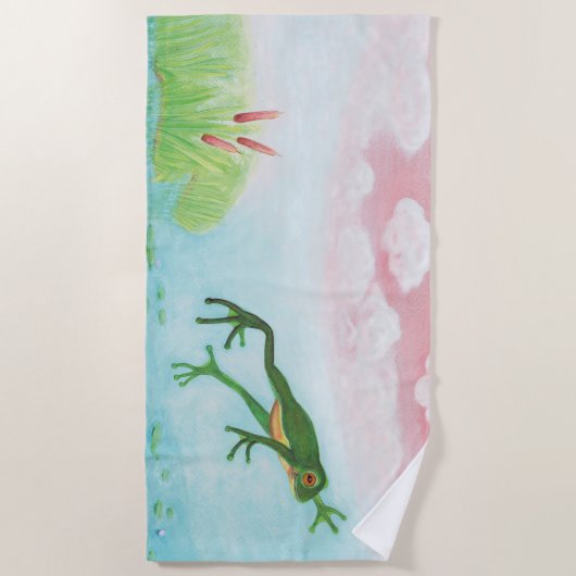 Ein Frosch springt in die Teichillustration Strandtuch (Vorderseite)