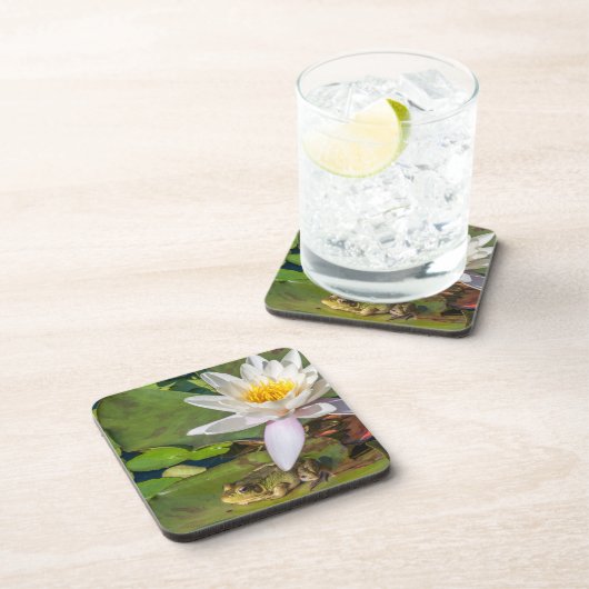 Ein Frosch unter einer Nnuphar-Blüte Untersetzer (Rechte Seite)