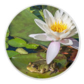 Ein Frosch unter einer Seeroseblume Keramikknauf (Vorderseite)