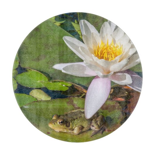 Ein Frosch unter einer Seeroseblume Schneidebrett (Vorderseite)