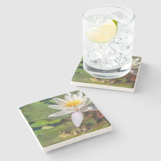 Ein Frosch unter einer Seeroseblume Steinuntersetzer (Seitenansicht)