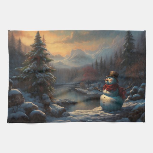 Ein frostiger Empfang | Jolly Snowman Christmas Geschirrtuch (Horizontal)