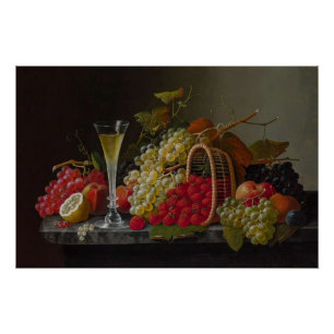 Ein fruchtiges Stillleben mit Champagner Poster