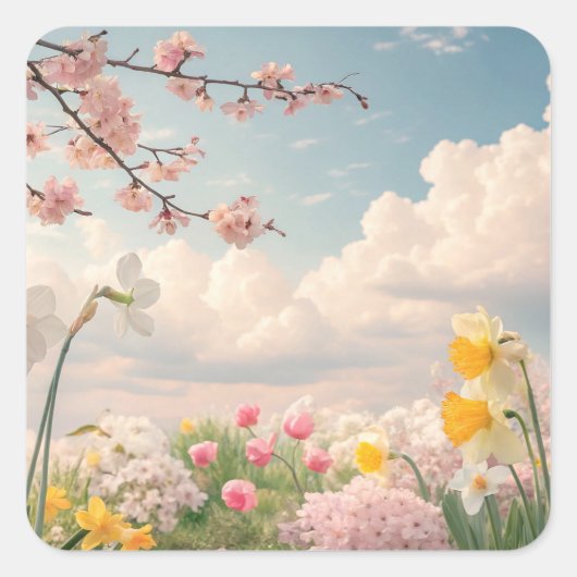 Ein Frühlingsblumenhintergrund Quadratischer Aufkleber (Vorderseite)