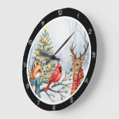 Ein Fuchs, Hirsch und Kardinal Weihnachten Große Wanduhr (Winkel)