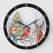 Ein Fuchs, Hirsch und Kardinal Weihnachten Große Wanduhr (Vorderseite)