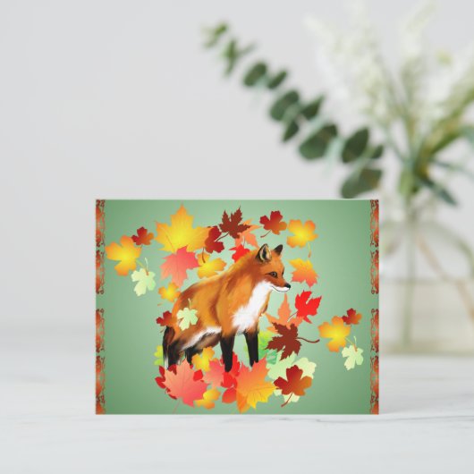 EIN FUCHS im FALL Postkarte (Stehend Vorderseite)