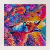 Ein Fuchs in einem farbenfrohen Feld von Blume. Puzzle (Horizontal)
