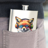 Ein Fuchs in Kopfhörern und Brillen Flachmann (Beispiel)