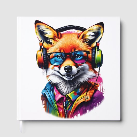 Ein Fuchs in Kopfhörern und Brillen Gästebuch (Vorderseite)
