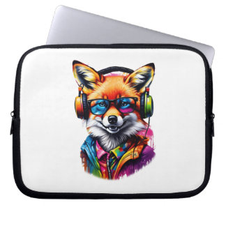 Ein Fuchs in Kopfhörern und Brillen Laptopschutzhülle