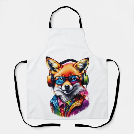 Ein Fuchs in Kopfhörern und Brillen Schürze (Vorderseite)