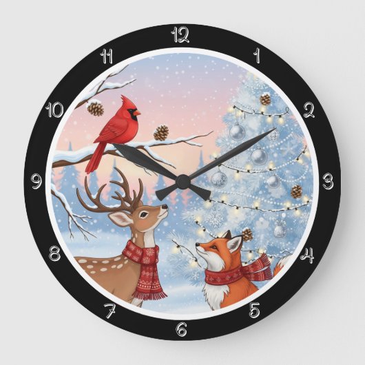 Ein Fuchs und Rehe im Winter Große Wanduhr (Vorderseite)