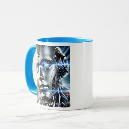 Ein funkelnder Android aus einer fernen Zukunft. Tasse (Vorderseite Links)