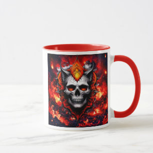Ein furchtbarer, stilvoller Schädel mit Flammen. Tasse