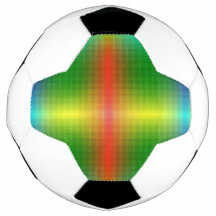 Ein Fußball hat ein farbenfrohes geometrisches Mus