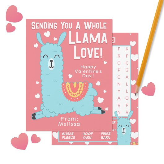 Ein ganzer Lama-Liebe-Klassenzimmer Valentinstag Mitteilungskarte