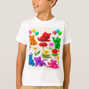 Ein Garten der Launen: Katzen und farbenfrohe Rose T-Shirt