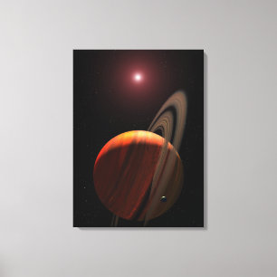 Ein Gasrieseplanet, der einen roten Zwerg in Leinwanddruck