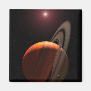 Ein Gasrieseplanet, der einen roten Zwerg in Magnet