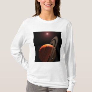 Ein Gasrieseplanet, der einen roten Zwerg in T-Shirt